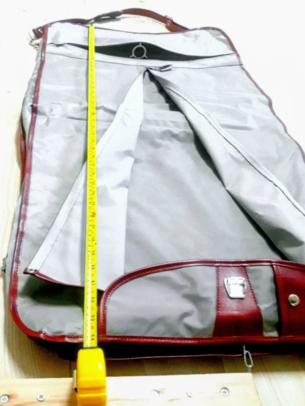 Vintage Collectible Gray and Burgundy American Travel Garment Bag Shoulder Strap